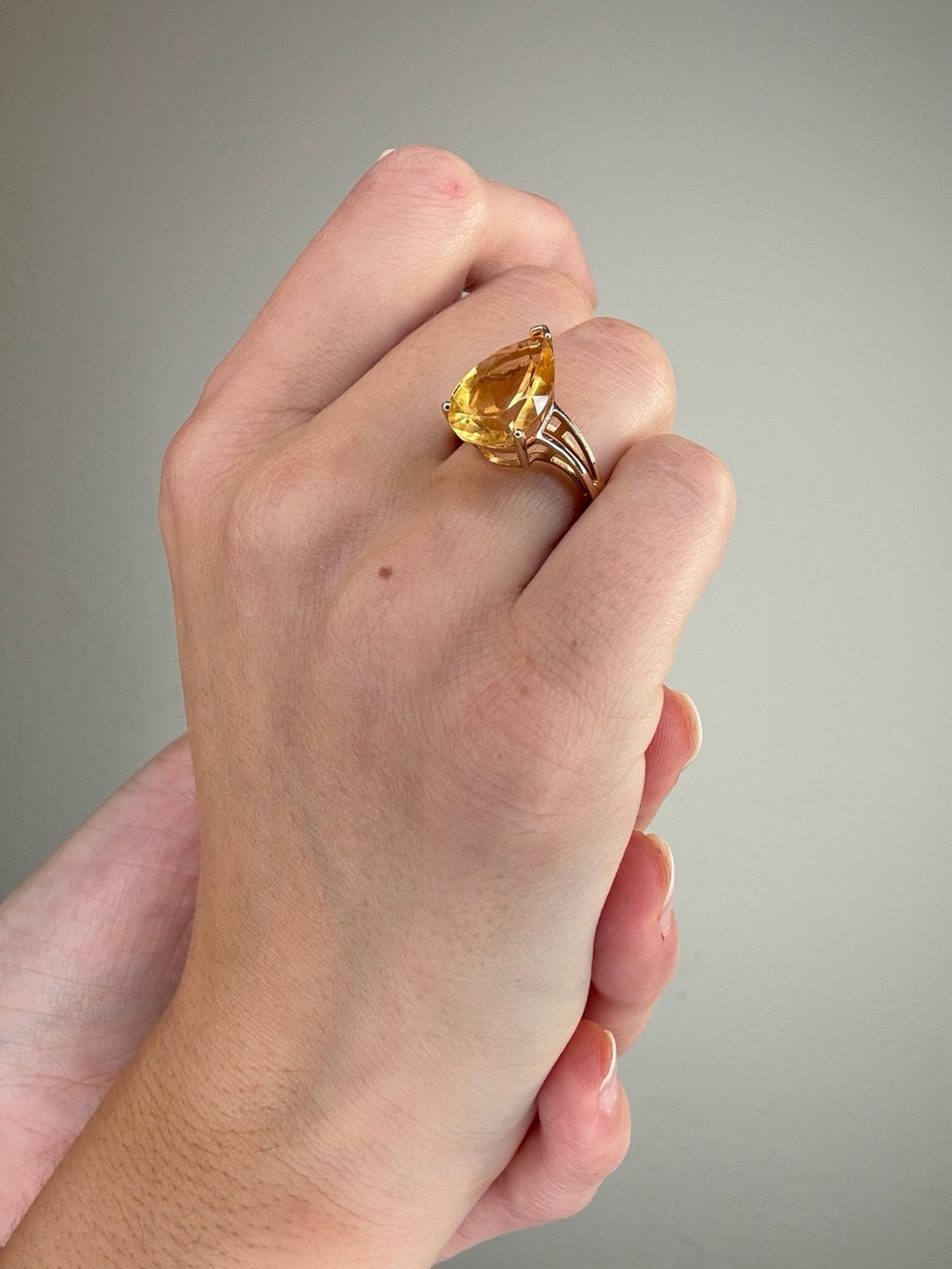 Vintage Citrine Pear Shaped Solitaire Ring
